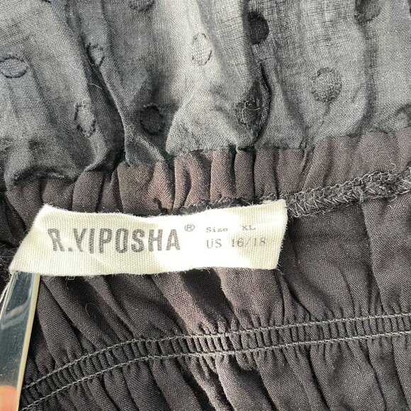 Women’s Maxi‎ Black Dress Square Neck Puff Sleeves Sz XL Smoked Flowy Polka Dot - Picture 4 of 11